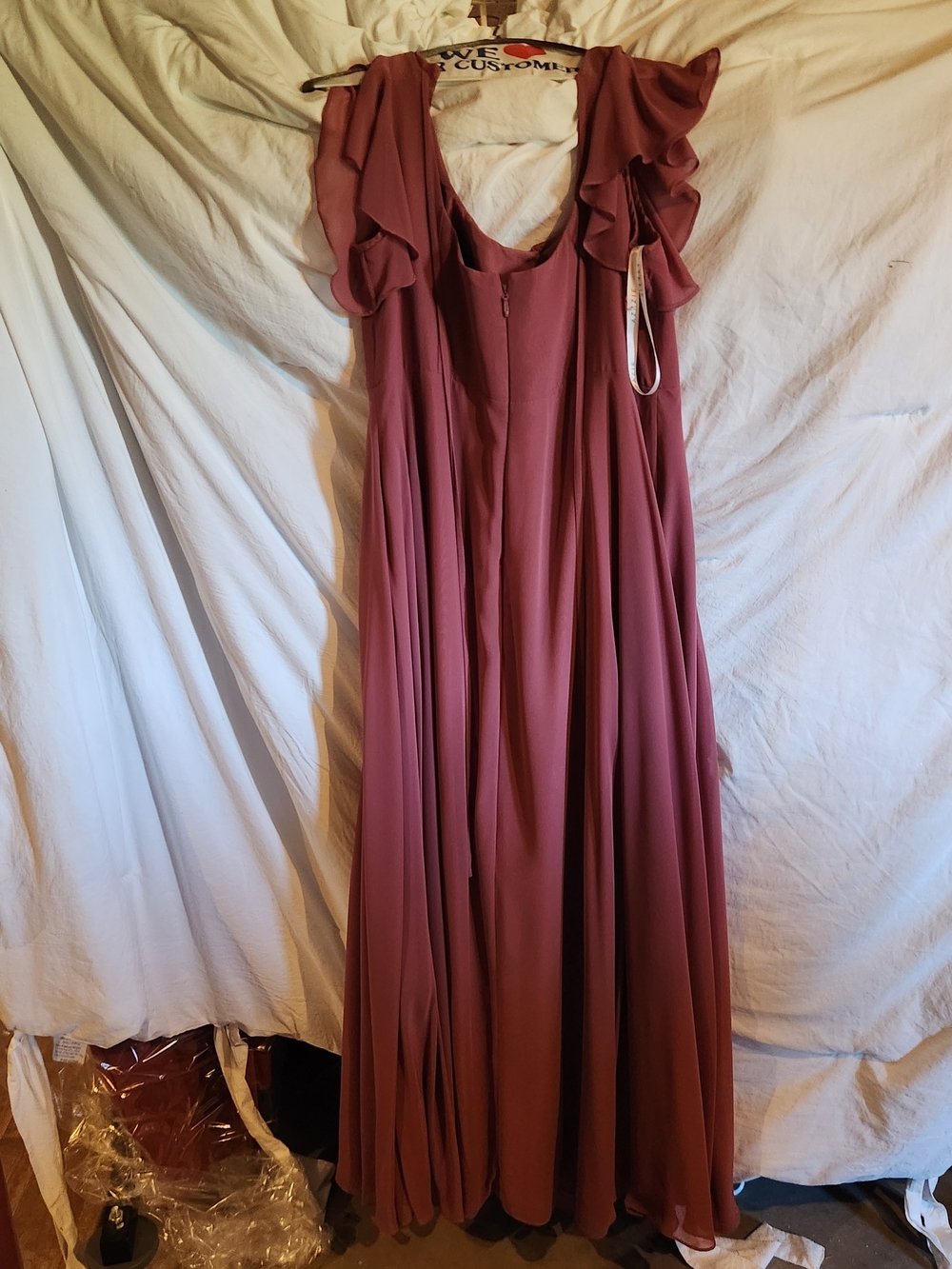 Azazie Dusty Rose Ruffle-Sleeve Maxi Dress